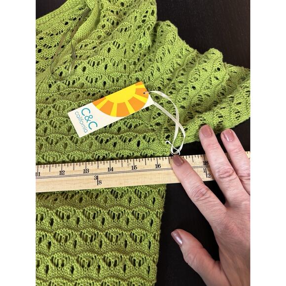 C&C California Knit Crochet Dress Green Size Medium Lined Bell Sleeves - Picture 7 of 14